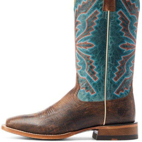 NWT Ariat Men's Sting Boots Burnt Brown/Antique Teal Square Toe Size 9.5 Medium - Picture 1 of 8